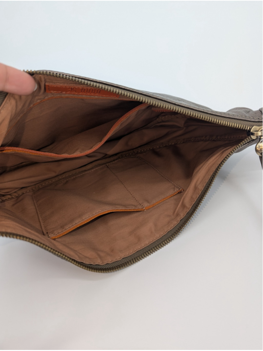 HOBO Knox Sling Pewter Metallic Bronze Genuine Leather Crescent Shoulder Bag - Picture 5 of 12